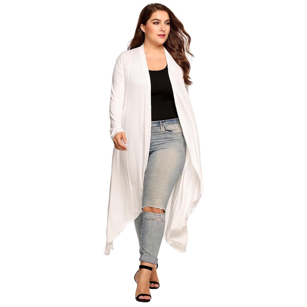 💥 SALE Open Drape Front Long Maxi Cardigan Plus - Picture 4 of 5
